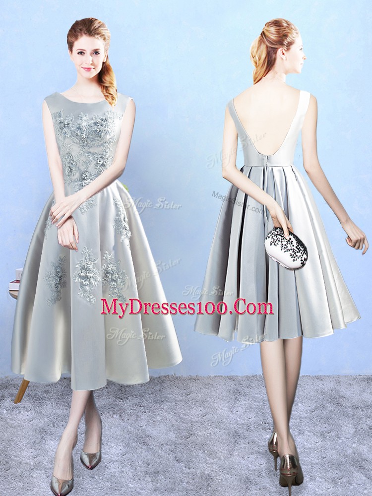 Sleeveless Backless Tea Length Appliques Vestidos de Damas