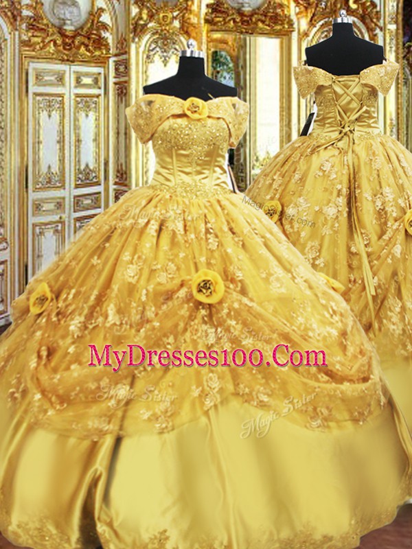 Latest Gold Sleeveless Tulle Lace Up Sweet 16 Quinceanera Dress for Military Ball and Sweet 16 and Quinceanera