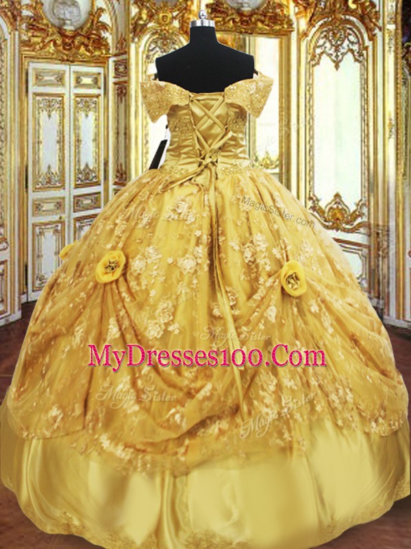 Latest Gold Sleeveless Tulle Lace Up Sweet 16 Quinceanera Dress for Military Ball and Sweet 16 and Quinceanera