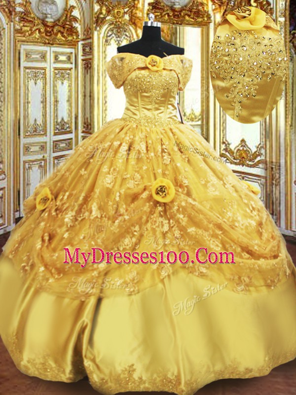 Latest Gold Sleeveless Tulle Lace Up Sweet 16 Quinceanera Dress for Military Ball and Sweet 16 and Quinceanera