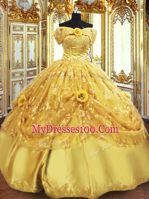 Latest Gold Sleeveless Tulle Lace Up Sweet 16 Quinceanera Dress for Military Ball and Sweet 16 and Quinceanera