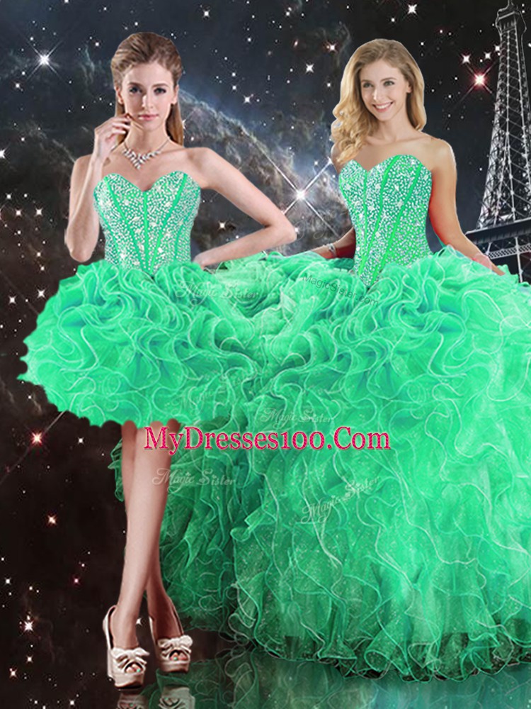 Fantastic Ball Gowns Ball Gown Prom Dress Green Sweetheart Organza Sleeveless Floor Length Lace Up