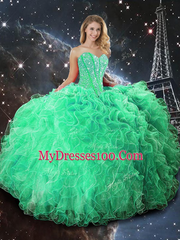 Fantastic Ball Gowns Ball Gown Prom Dress Green Sweetheart Organza Sleeveless Floor Length Lace Up