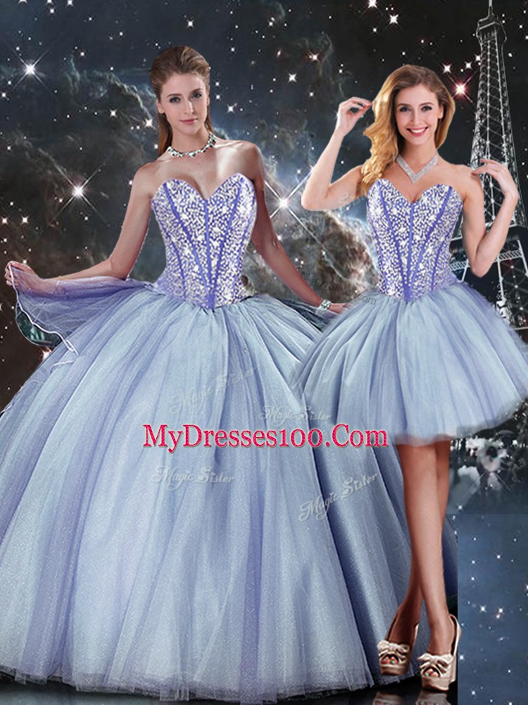 Beading 15th Birthday Dress Blue Lace Up Sleeveless Floor Length