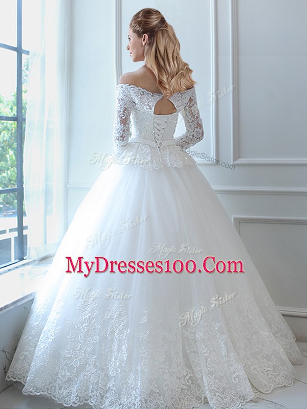 Inexpensive Floor Length Ball Gowns Sleeveless White Wedding Dress Lace Up