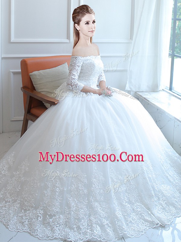 Inexpensive Floor Length Ball Gowns Sleeveless White Wedding Dress Lace Up