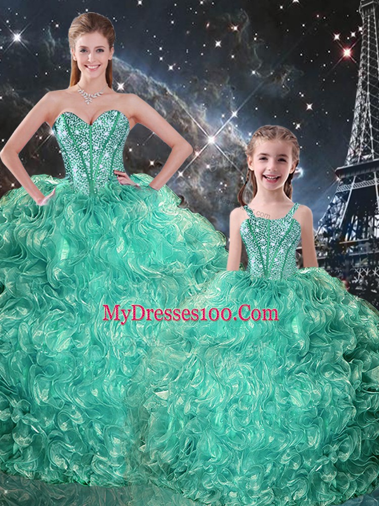 Glamorous Sweetheart Sleeveless Lace Up Sweet 16 Dresses Turquoise Organza