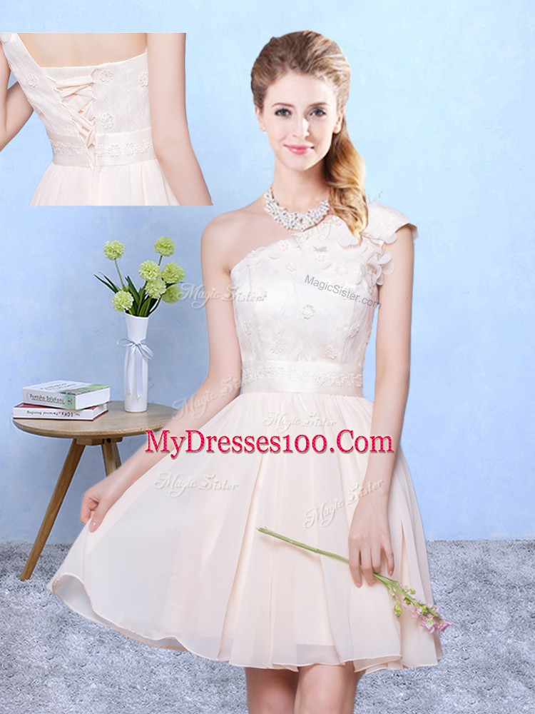 Popular One Shoulder Sleeveless Chiffon Quinceanera Court of Honor Dress Lace Lace Up