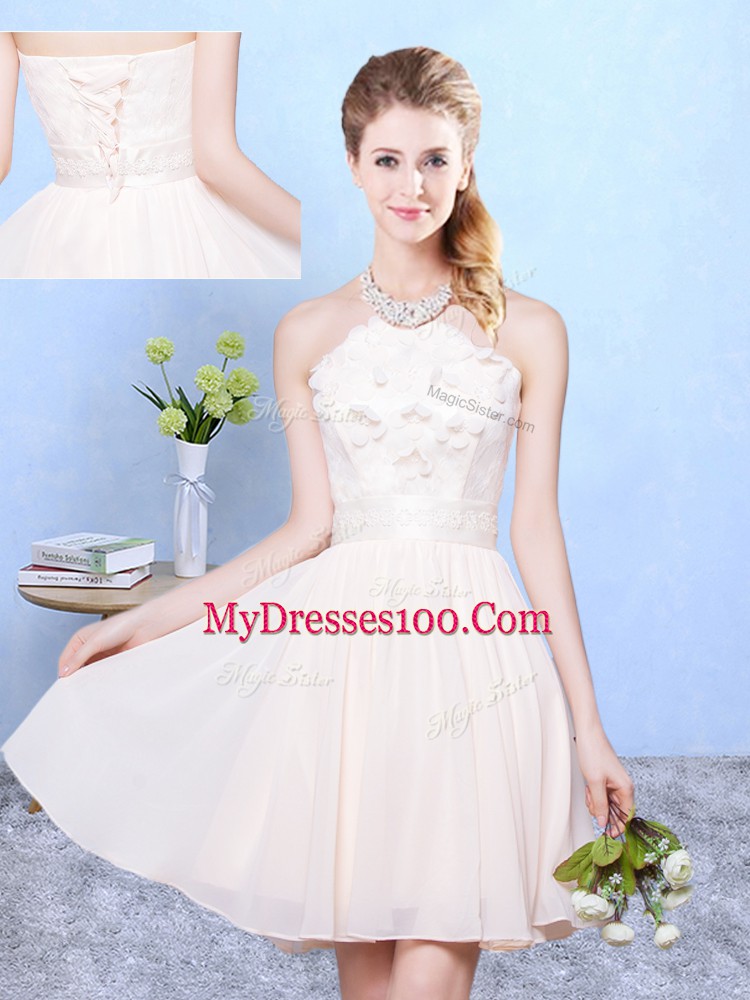 Popular One Shoulder Sleeveless Chiffon Quinceanera Court of Honor Dress Lace Lace Up