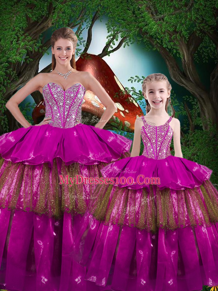 Custom Made Sleeveless Beading and Ruffled Layers Lace Up Quinceanera Gown
