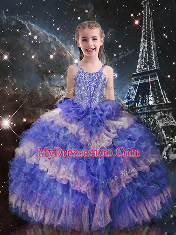 Multi-color Sweetheart Lace Up Ruffled Layers and Sequins Quince Ball Gowns Sleeveless