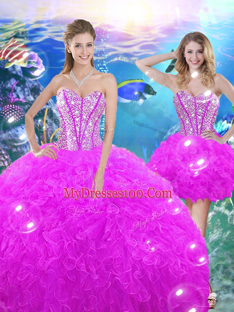 Sleeveless Beading and Ruffles Lace Up Sweet 16 Dress