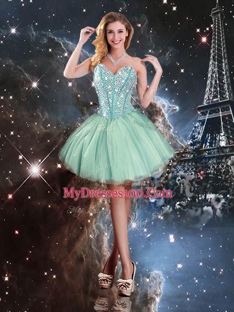 Turquoise Sleeveless Floor Length Beading Lace Up Sweet 16 Dress