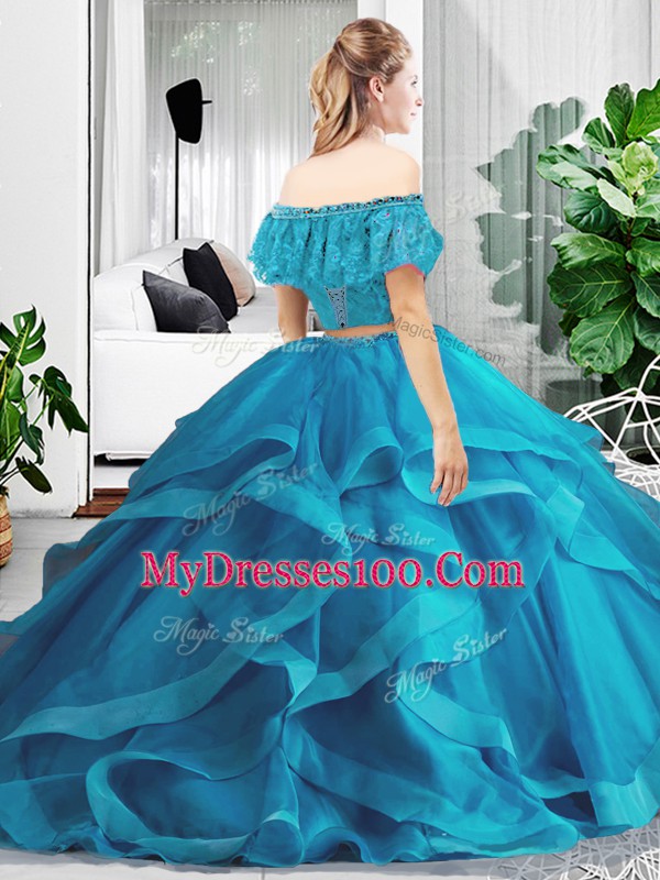 Floor Length Hot Pink Quince Ball Gowns Off The Shoulder Sleeveless Lace Up