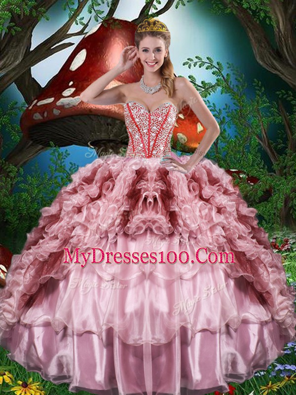 Wonderful Multi-color Organza Lace Up Sweet 16 Quinceanera Dress Sleeveless Floor Length Beading and Ruffles and Ruffled Layers