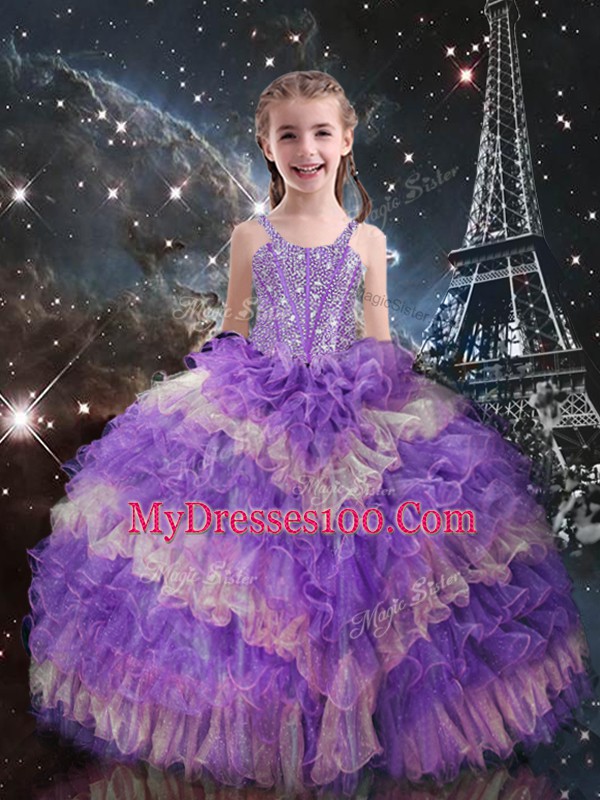 Glittering Multi-color Vestidos de Quinceanera Military Ball and Sweet 16 and Quinceanera with Beading and Ruffled Layers and Sequins Sweetheart Sleeveless Lace Up