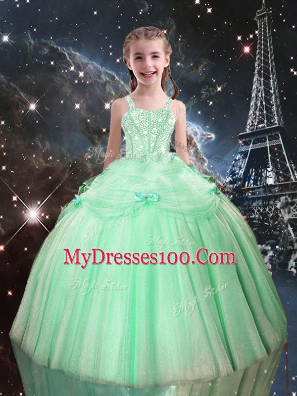 Apple Green Pageant Gowns For Girls Quinceanera and Wedding Party with Beading Straps Sleeveless Lace Up
