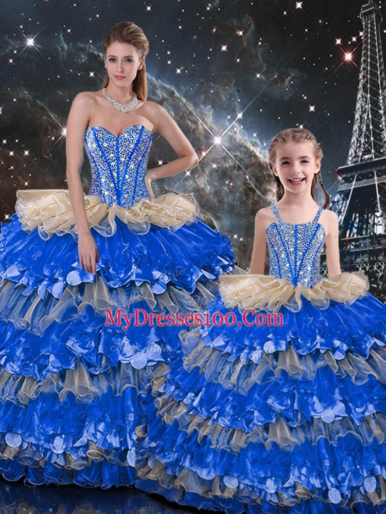 Elegant Sweetheart Sleeveless Lace Up 15th Birthday Dress Multi-color Organza