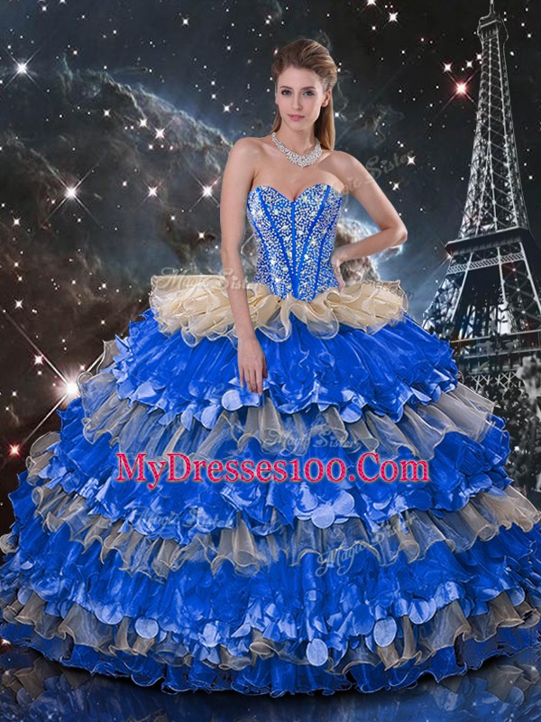 Elegant Sweetheart Sleeveless Lace Up 15th Birthday Dress Multi-color Organza