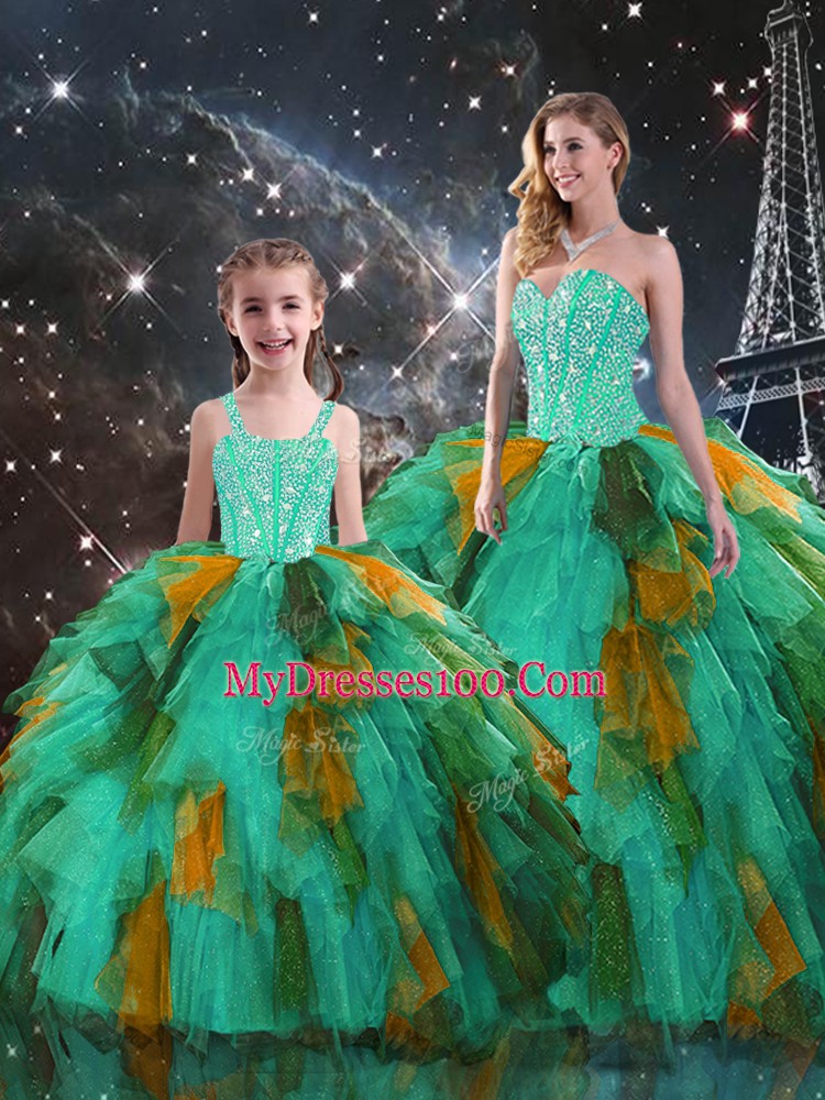 Sweetheart Sleeveless Lace Up Sweet 16 Quinceanera Dress Multi-color Organza