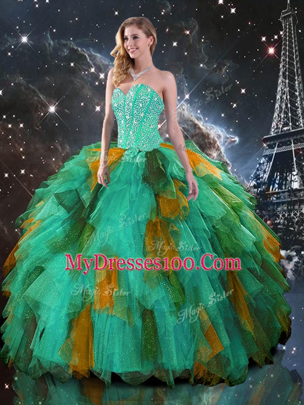 Sweetheart Sleeveless Lace Up Sweet 16 Quinceanera Dress Multi-color Organza