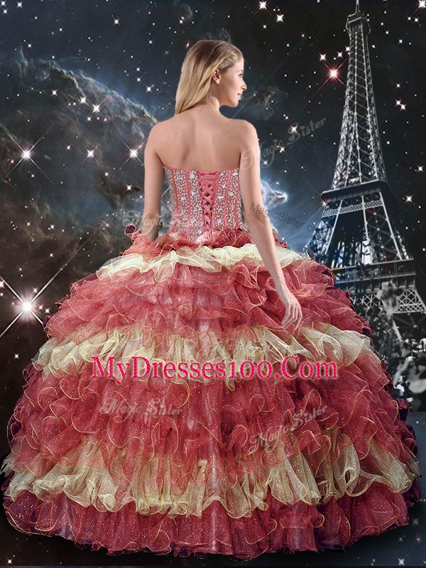 Graceful Multi-color Sweetheart Neckline Beading and Ruffled Layers 15th Birthday Dress Sleeveless Lace Up