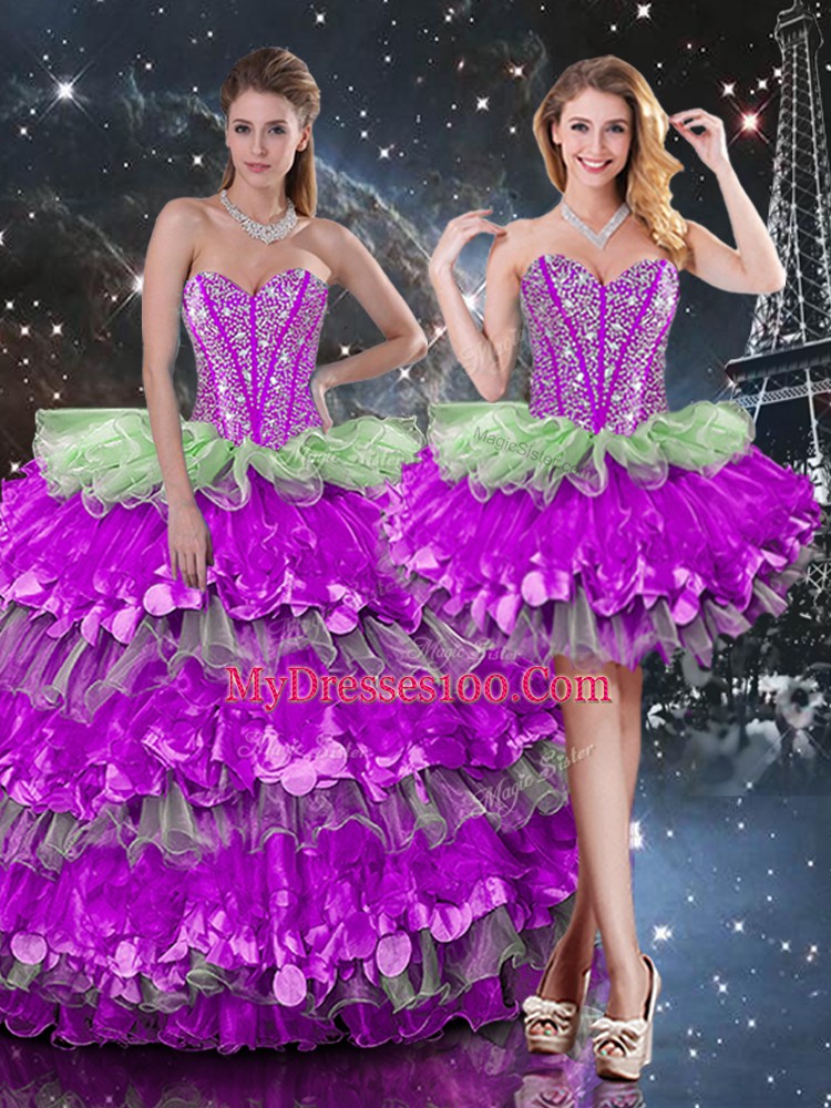 Sumptuous Organza Sleeveless Floor Length Quinceanera Dresses and Beading and Ruffles and Ruffled Layers
