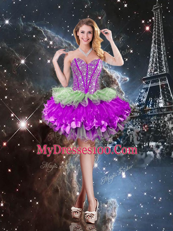 Sumptuous Organza Sleeveless Floor Length Quinceanera Dresses and Beading and Ruffles and Ruffled Layers