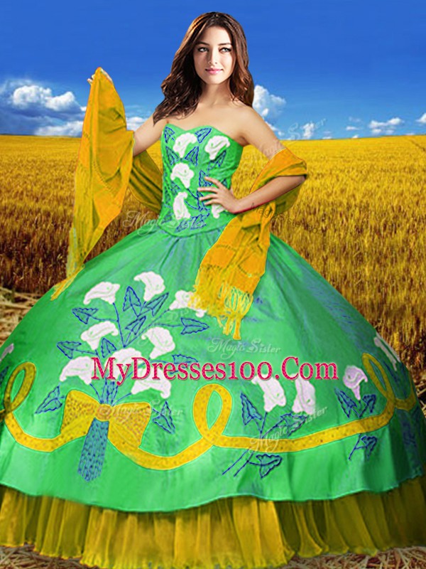Best Multi-color Ball Gowns Taffeta Sweetheart Sleeveless Embroidery Floor Length Lace Up Vestidos de Quinceanera