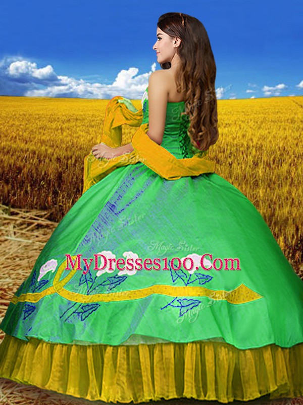 Best Multi-color Ball Gowns Taffeta Sweetheart Sleeveless Embroidery Floor Length Lace Up Vestidos de Quinceanera