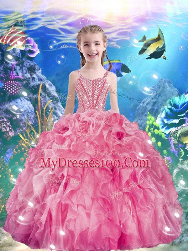 Eye-catching Sweetheart Sleeveless Lace Up Quinceanera Gown Rose Pink Organza