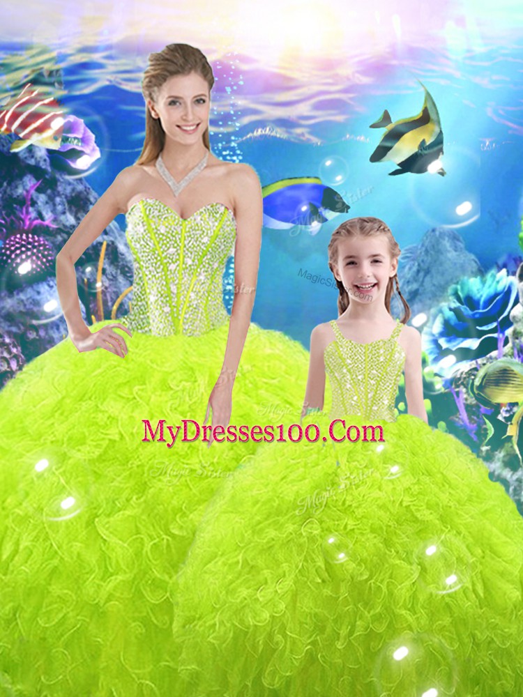 Floor Length Ball Gowns Sleeveless Yellow Green Ball Gown Prom Dress Lace Up