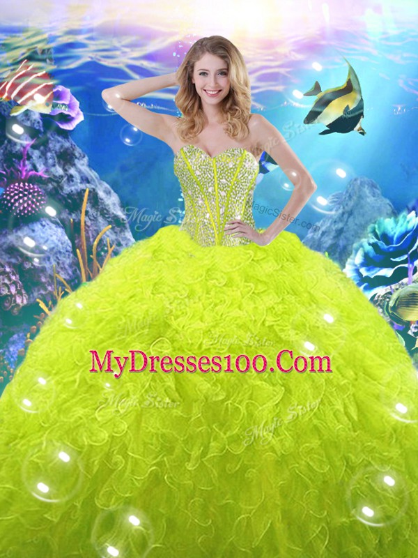 Floor Length Ball Gowns Sleeveless Yellow Green Ball Gown Prom Dress Lace Up