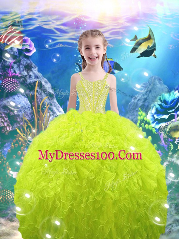 Floor Length Ball Gowns Sleeveless Yellow Green Ball Gown Prom Dress Lace Up