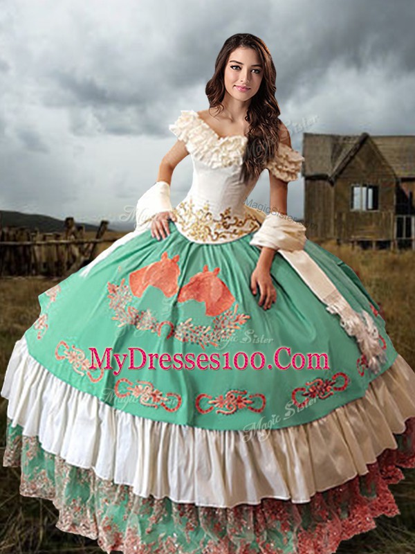 Decent Sleeveless Brush Train Embroidery and Ruffled Layers Lace Up Sweet 16 Dress