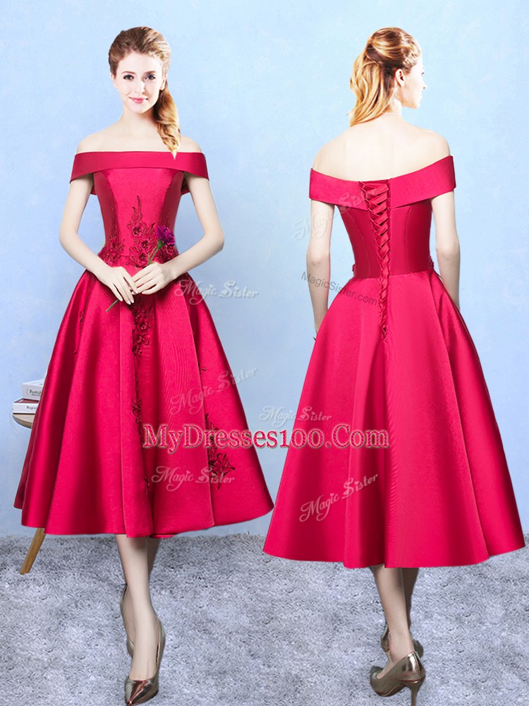 Artistic Wine Red Off The Shoulder Lace Up Appliques Court Dresses for Sweet 16 Cap Sleeves