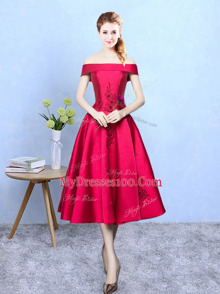 Artistic Wine Red Off The Shoulder Lace Up Appliques Court Dresses for Sweet 16 Cap Sleeves