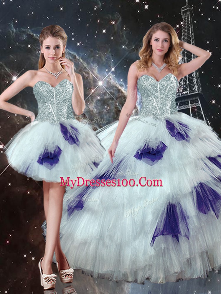 Multi-color Sweetheart Lace Up Beading and Ruffled Layers and Sequins Quinceanera Dress Sleeveless