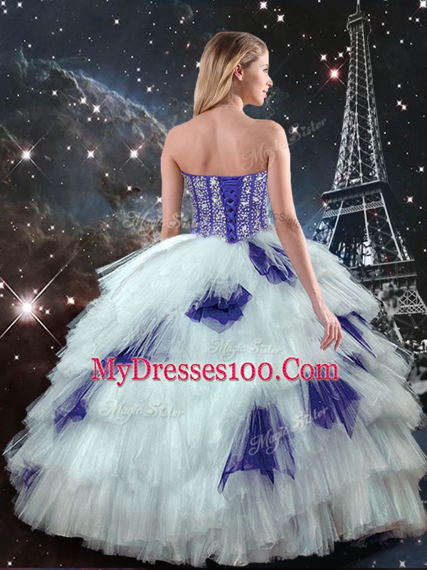 Multi-color Sweetheart Lace Up Beading and Ruffled Layers and Sequins Quinceanera Dress Sleeveless