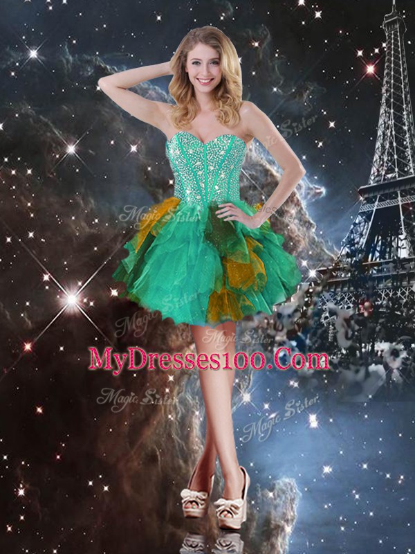 Best Multi-color Lace Up Sweetheart Ruffles Quince Ball Gowns Tulle Sleeveless