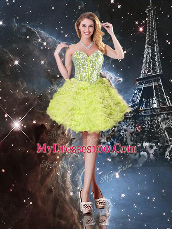 Luxury Yellow Green Sweetheart Lace Up Beading and Ruffles Quinceanera Dress Sleeveless