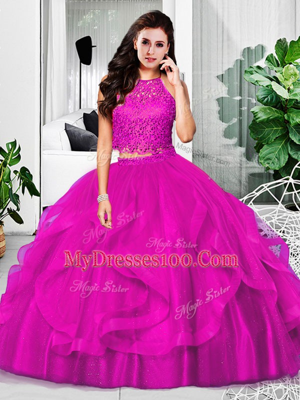Glorious Sleeveless Lace and Ruffles Zipper 15th Birthday Dress