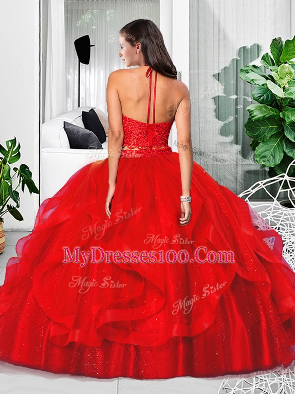 Glorious Sleeveless Lace and Ruffles Zipper 15th Birthday Dress