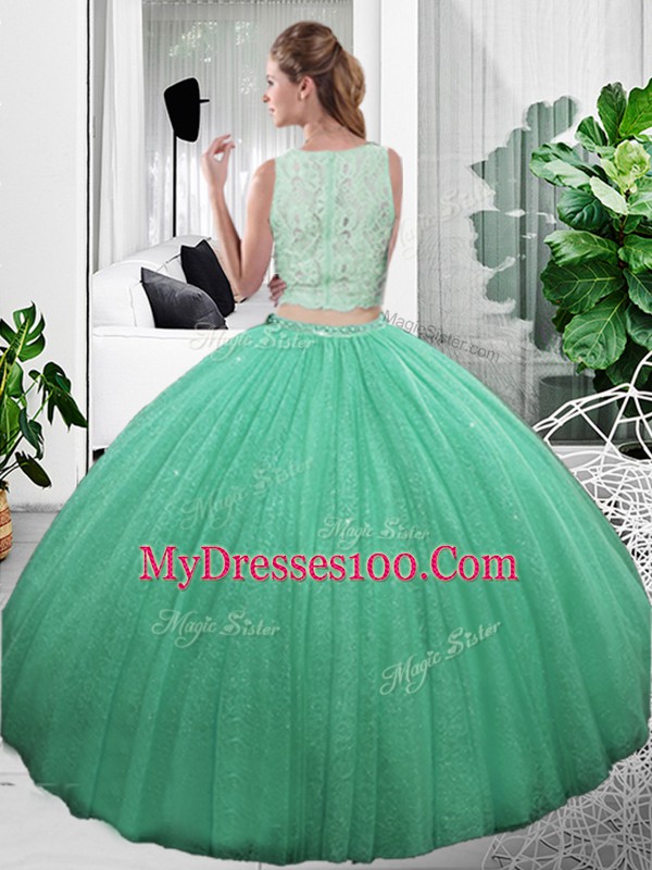 Sleeveless Zipper Floor Length Lace and Ruching 15 Quinceanera Dress