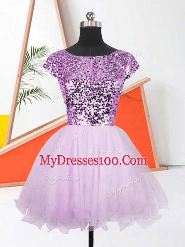 Spectacular Bateau Sleeveless Lace Up Prom Gown Lilac Organza