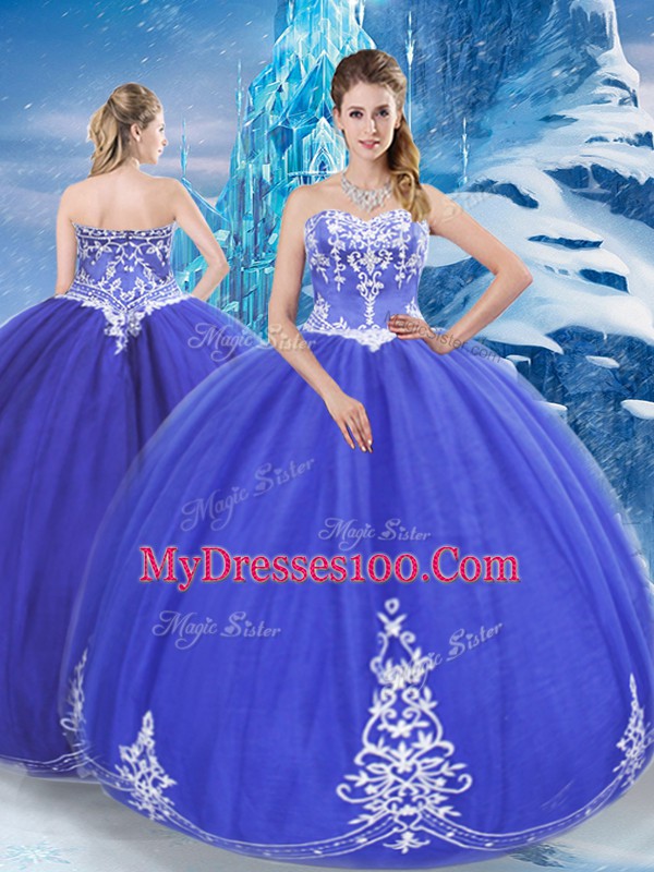 Sweetheart Sleeveless Zipper 15th Birthday Dress Blue Tulle