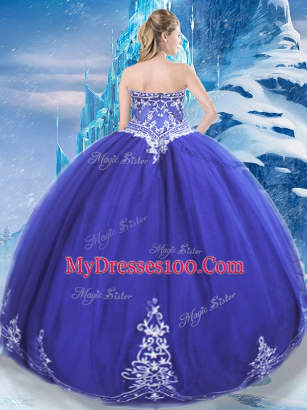 Sweetheart Sleeveless Zipper 15th Birthday Dress Blue Tulle