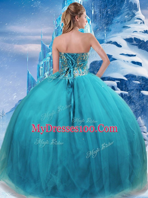 Sleeveless Lace Up Floor Length Appliques Ball Gown Prom Dress