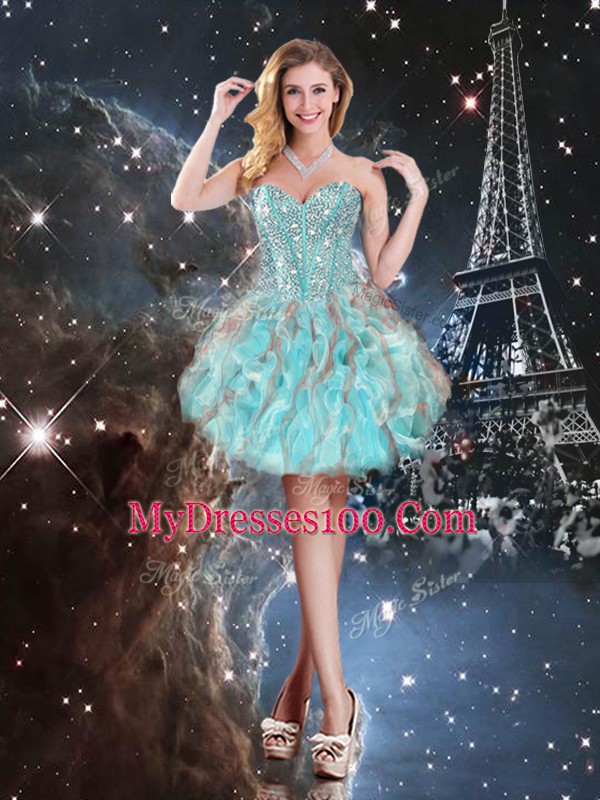 Floor Length Aqua Blue Sweet 16 Dresses Sweetheart Sleeveless Lace Up
