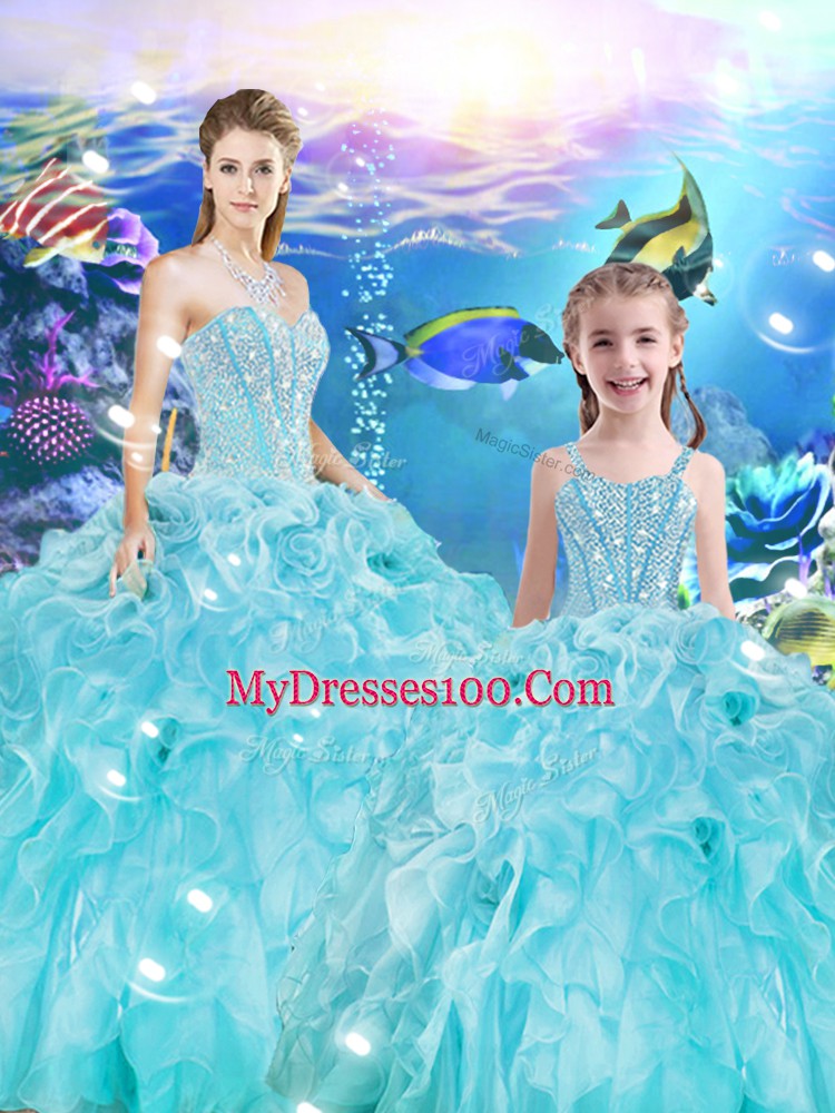 Smart Ball Gowns Sweet 16 Dresses Aqua Blue Sweetheart Organza Sleeveless Floor Length Lace Up